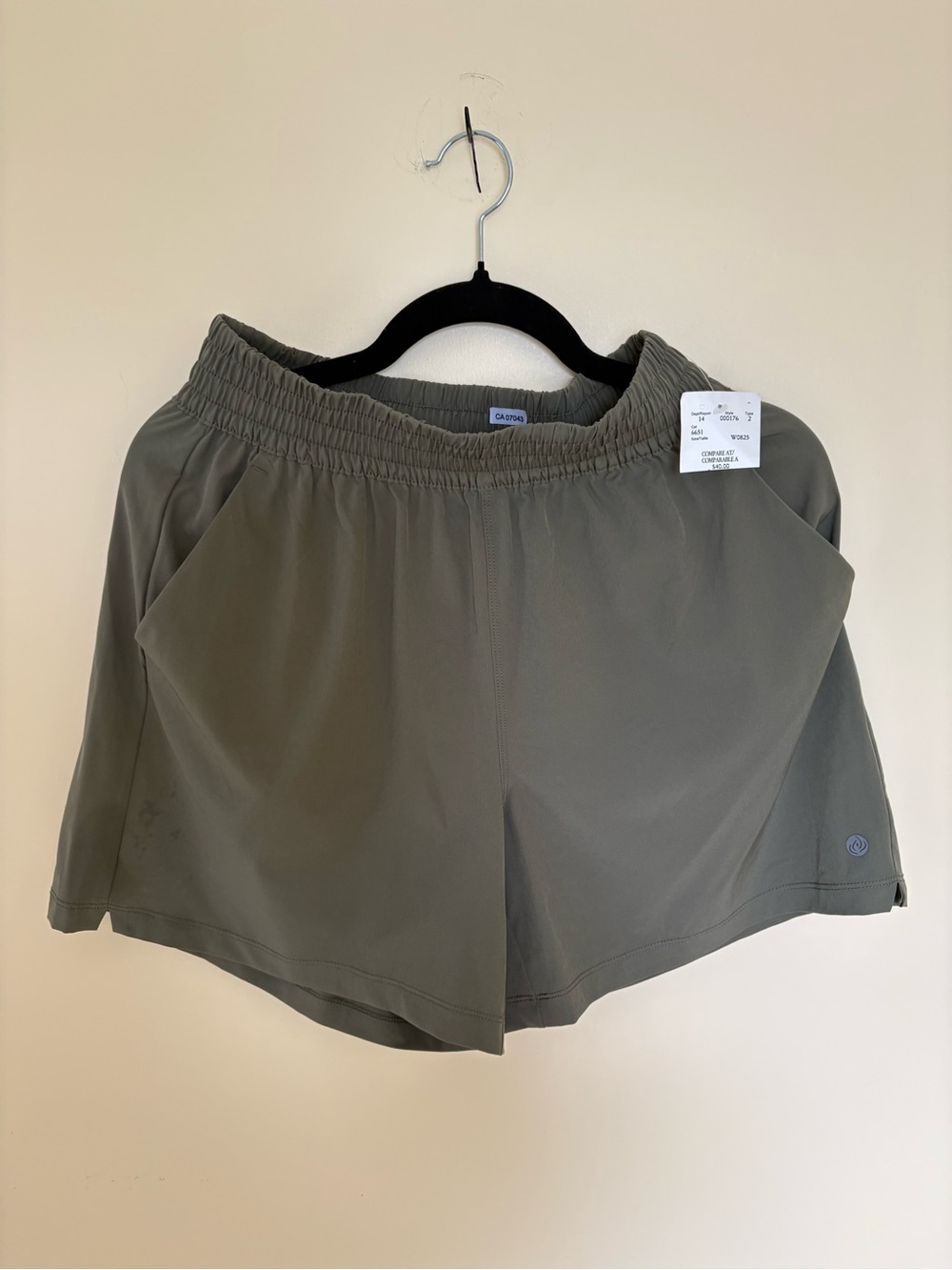 NWT Apana Olive Green Yoga Athletic Lightweight Shorts with Elastic Waistband